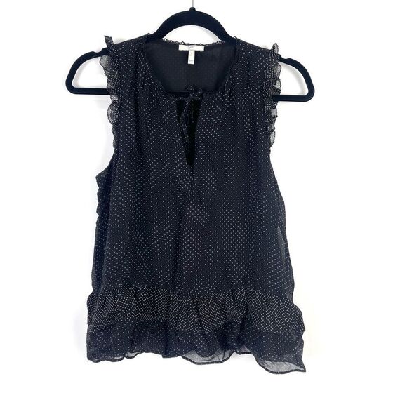 Joie Black Polka Dot Sleeveless Ruffle Blouse 100% Silk Women's Size Small - Picture 2 of 9